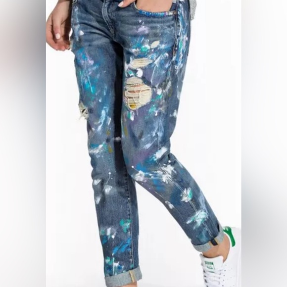 Polo Ralph Lauren Astor Slim Boyfriend Jillian Wash Jeans Paint Splatter - Picture 3 of 7
